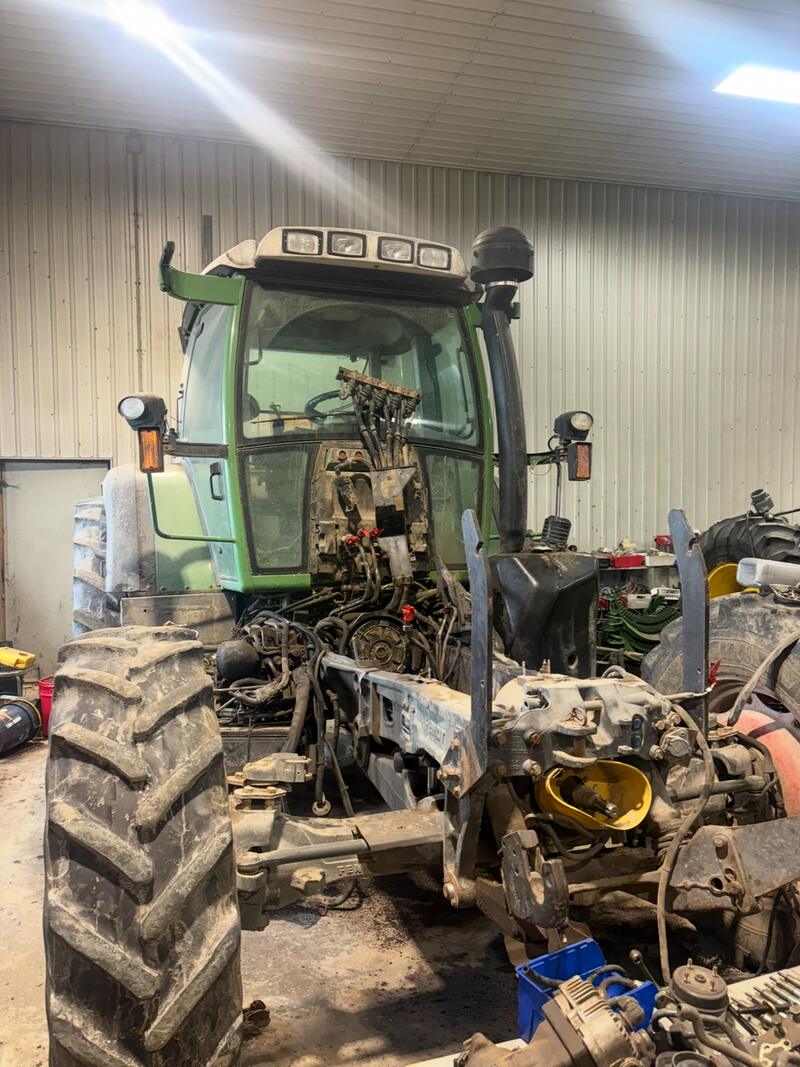 Fendt tractor split open for repair in the JCR shop